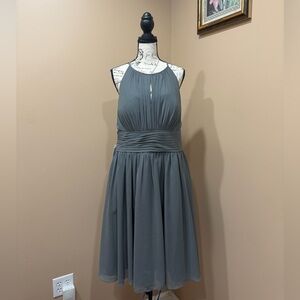 Azazie “Siobhan” Steel Grey A-Line Chiffon Dress Size A14 NWT